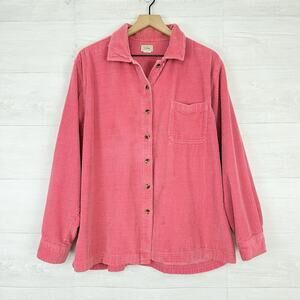 LL Bean Womens XL Comfort Corduroy Relaxed Button Up Shirt Shacket Pink FLAWED